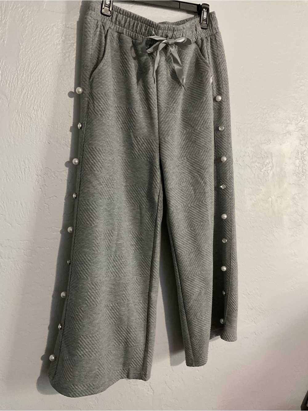 Simply Southern Gray Quilted Lounge Pants with Satin Tie